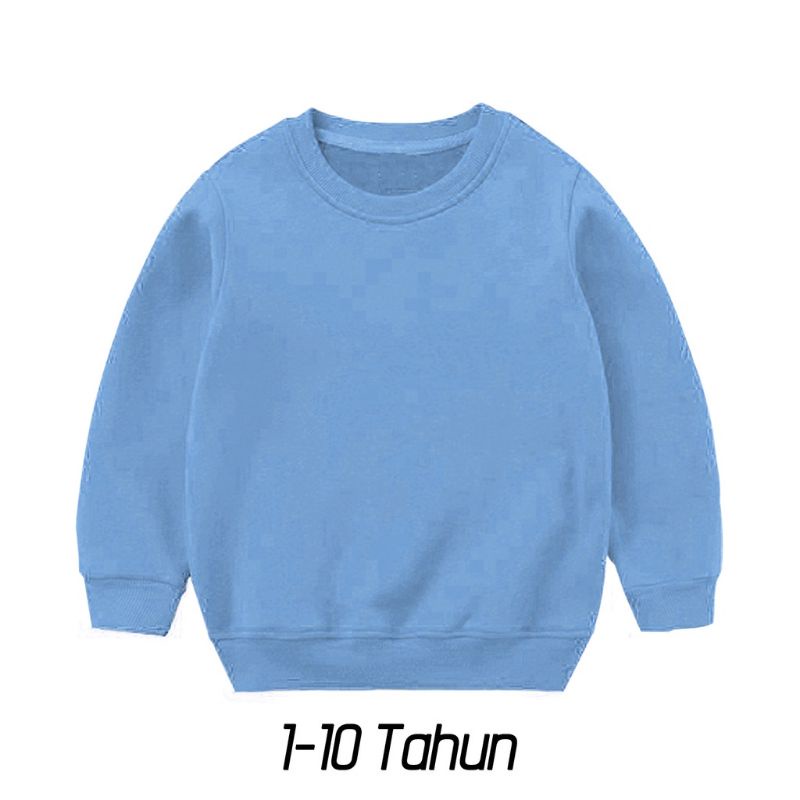 Sweater Crewneck Anak Polos UNISEX Pria-Wanita Umur 1-10tahun