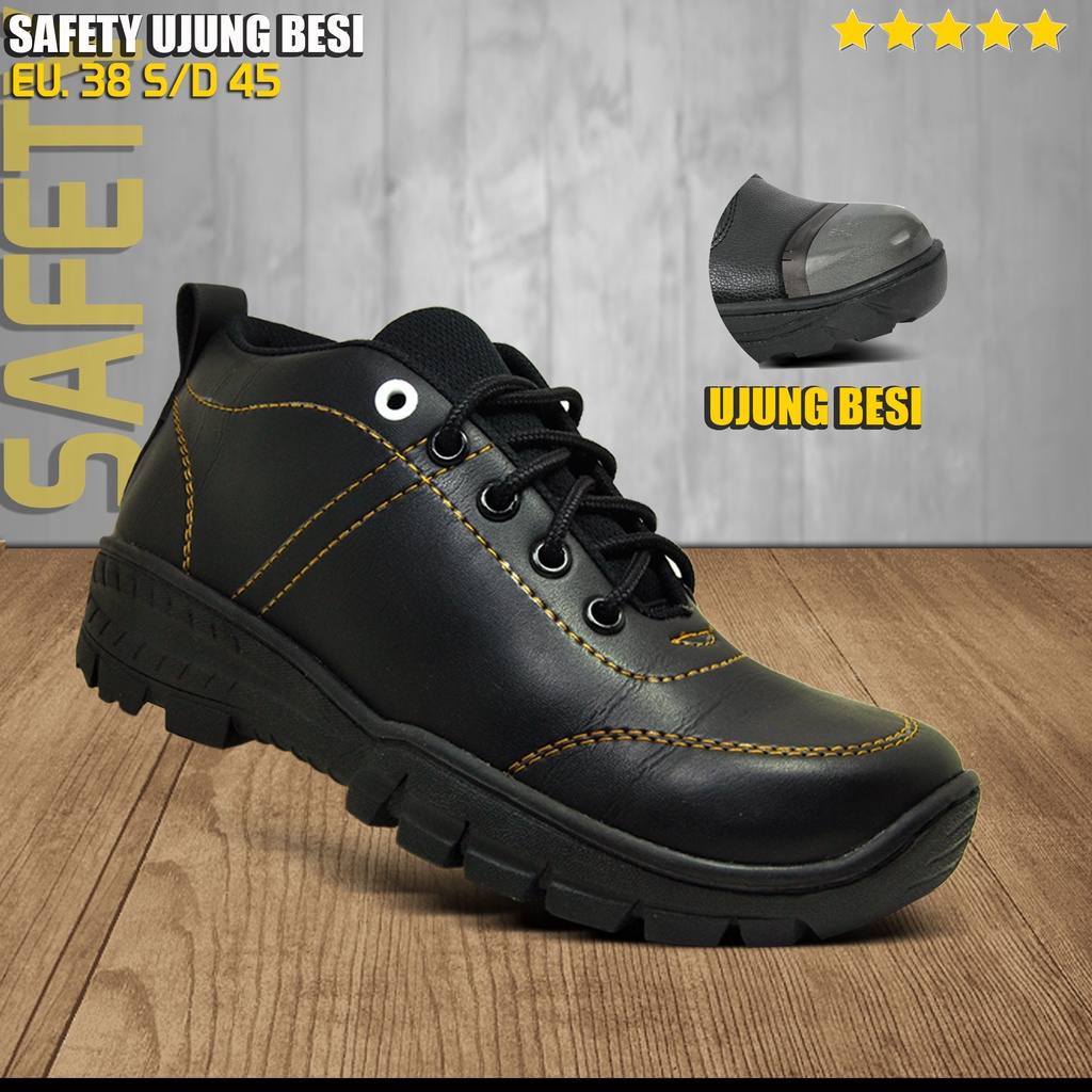 Sepatu safety pria ujung besi / sepatu safety pendek / safety terlaris