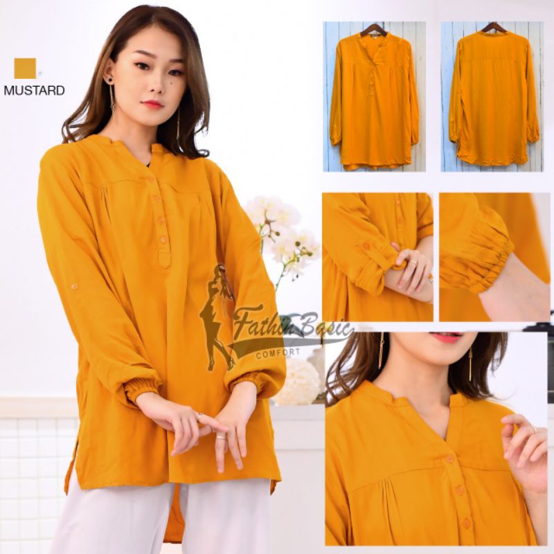 Blus Polos Mustard - Blouse Polos Rayon - Kubus - Fathin Basic - Kuning Kunyit - SHOPIE Hijabstyle-Mustard