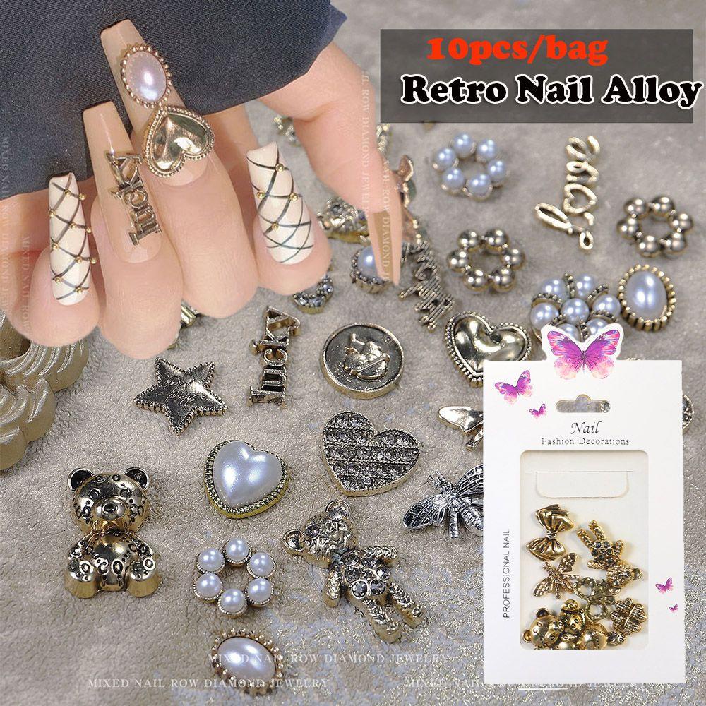10pcs / Kantong Frame Foto Bentuk Hati Bahan Alloy Untuk Dekorasi Nail Art