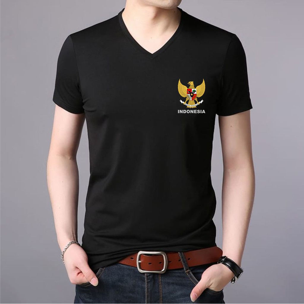 KAOS PRIA WANITA LEHER V-NECK DISTRO LOGO GARUDA DEWASA T-SHIRT