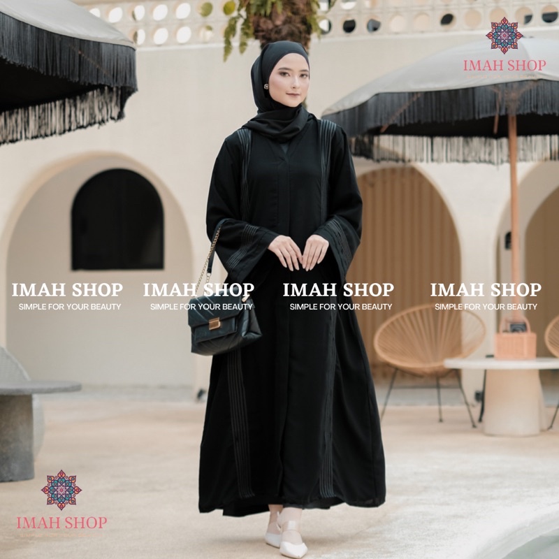 ABAYA FATIMAH LIST HITAM POLOS EXCLUSIVE DUBAI ARAB TURKEY KEKINIAN By Imah Shop