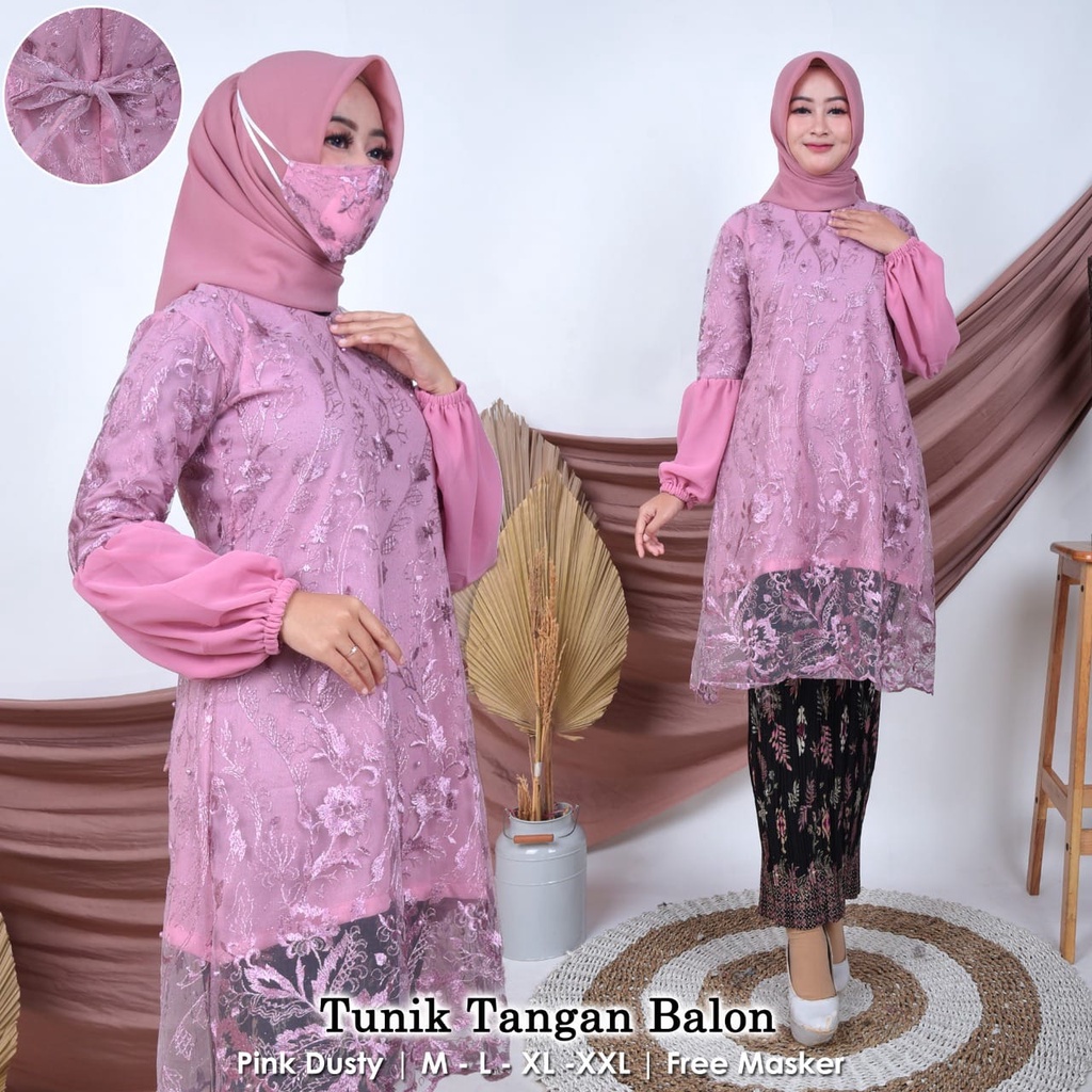 Kebaya Modern Tunik Tangan Balon / Kebaya Kondangan / Setelan Baju Pesta Wanita