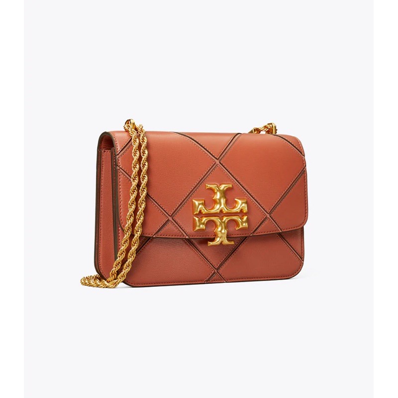 TORY BURCH ELEANOR DIAMOND QUILT CONVERTIBLE SHOULDER BAG - PECAN