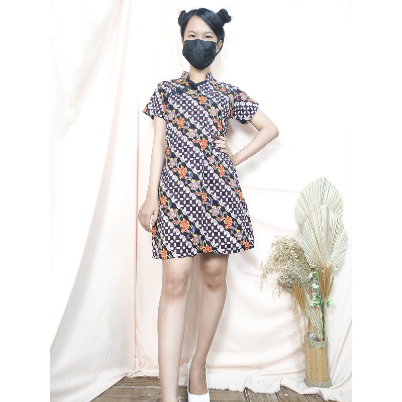 SB Collection Midi Dress Murnie Shortdress Casual Modern Batik Cheongsham Wanita