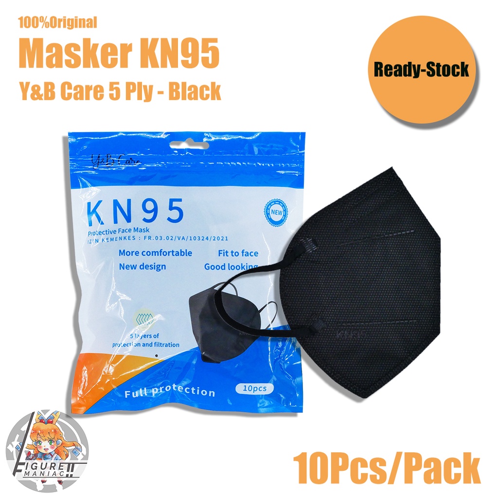 Masker KN95 Y&amp;B Care 5 Ply Original isi 10 Pcs Hitam Putih