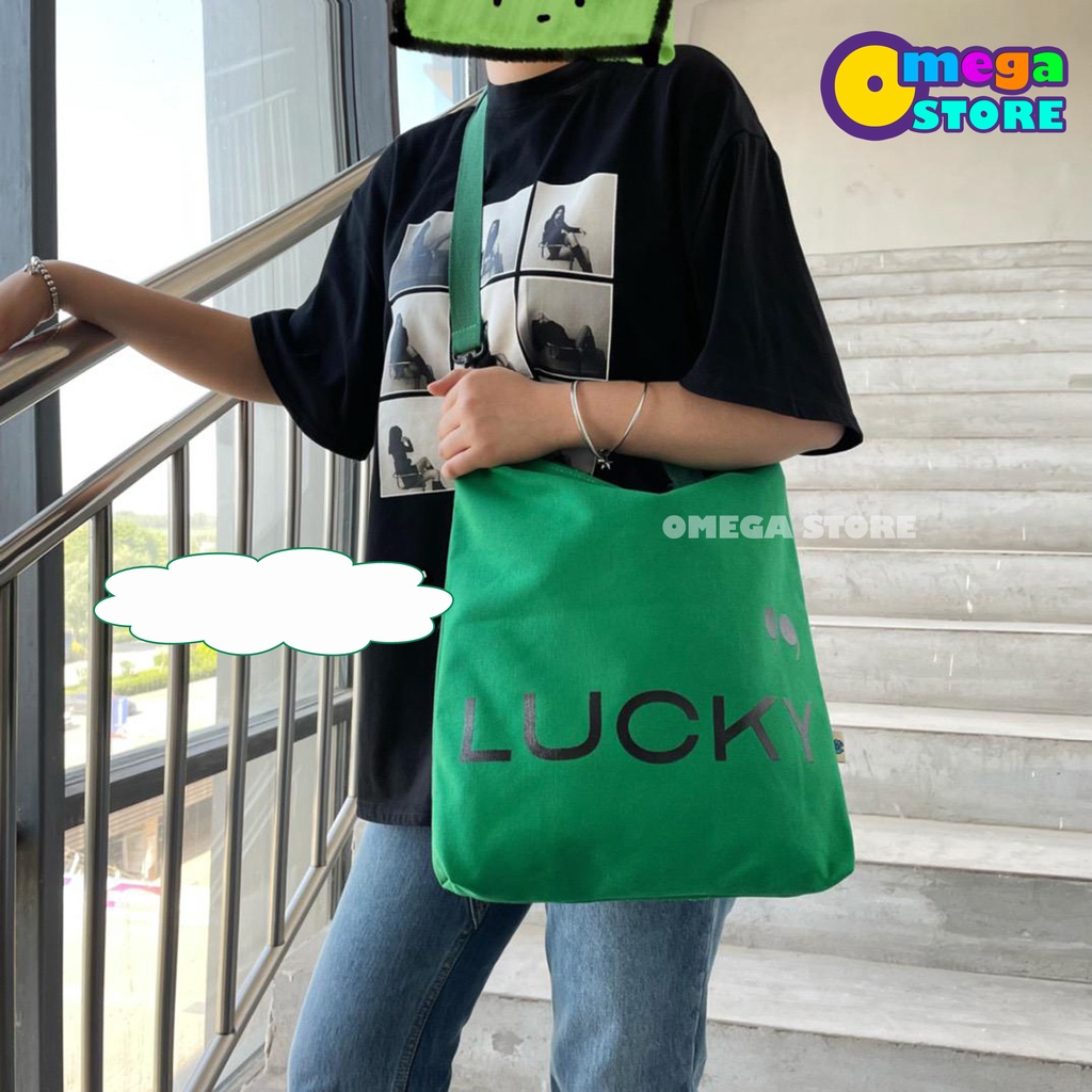 Tas Tote Bag Wanita Pria Resleting Terbaru Kekinian Motif LUCKY Fashion Korea Style Multifungsi  -263