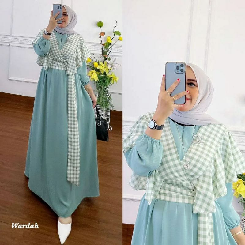 Nirina Dress Gamis Muslim Crinkle Vest Kotak Katun Premium Fashion Gaun Maxy Maxi Cringkle Crincle W