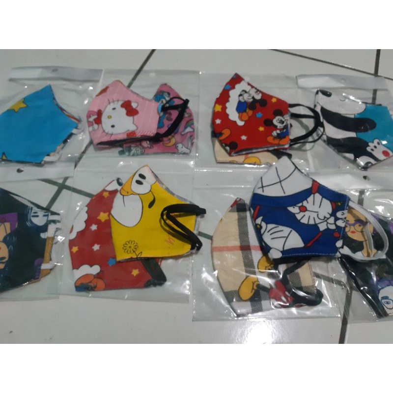 MASKER KAIN MOTIF ANAK EARLOOP COWO/CEWE ( 12 pcs random )