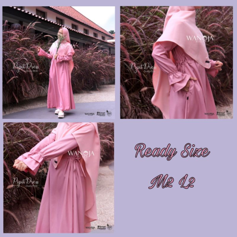Baju gamis wanita dewasa Pipit Dress by Wanoja dusty pink M & L bahan Toyobo
