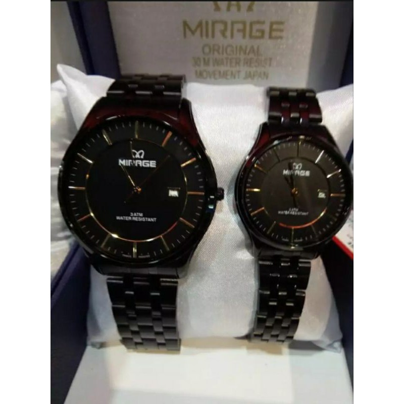 jam tangan couple;MIRAGE M8544BRP-Lhitam full~ORIGINAL WATER RESISTANT~TGL~STAINLESS