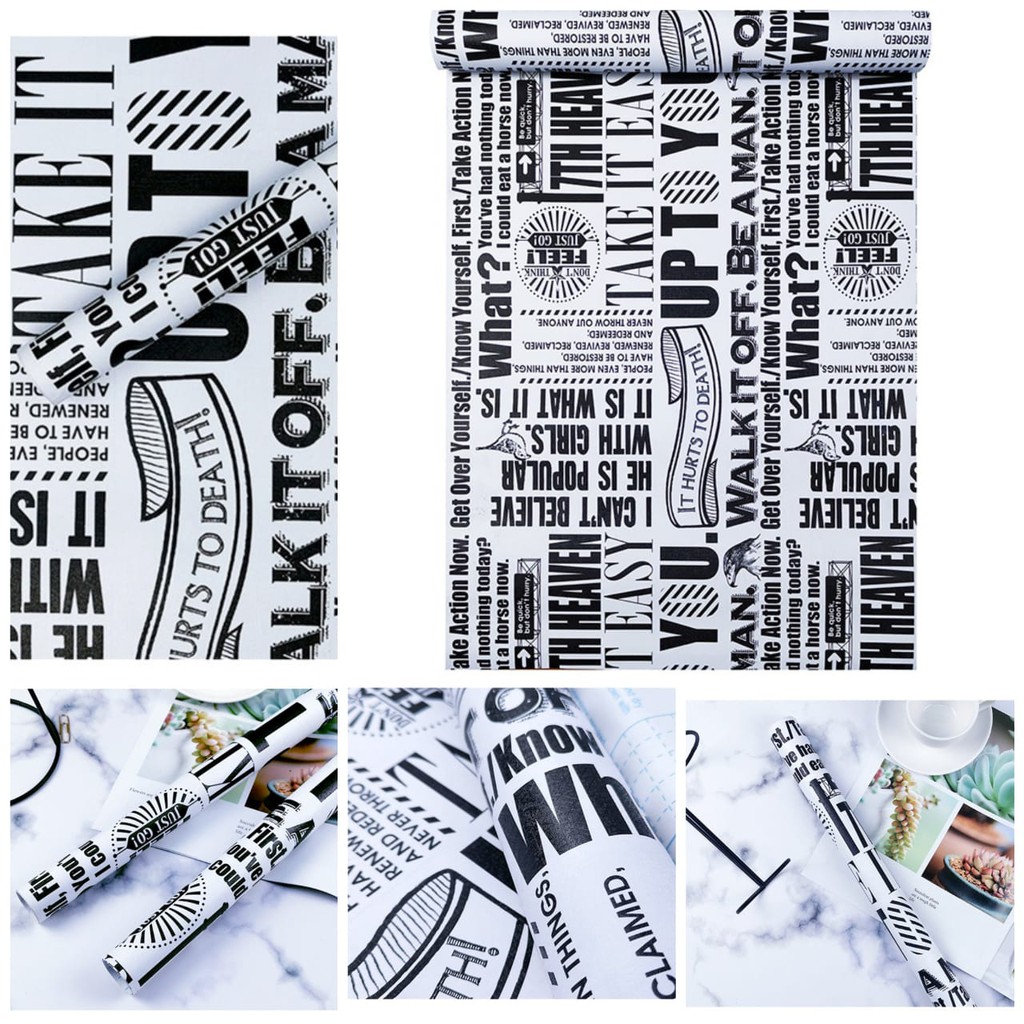 WALLPAPER STICKER DINDING MOTIF RETRO PUTIH  680 HITAM PUTIH MONOCHROME MOTIF POSTER KORAN