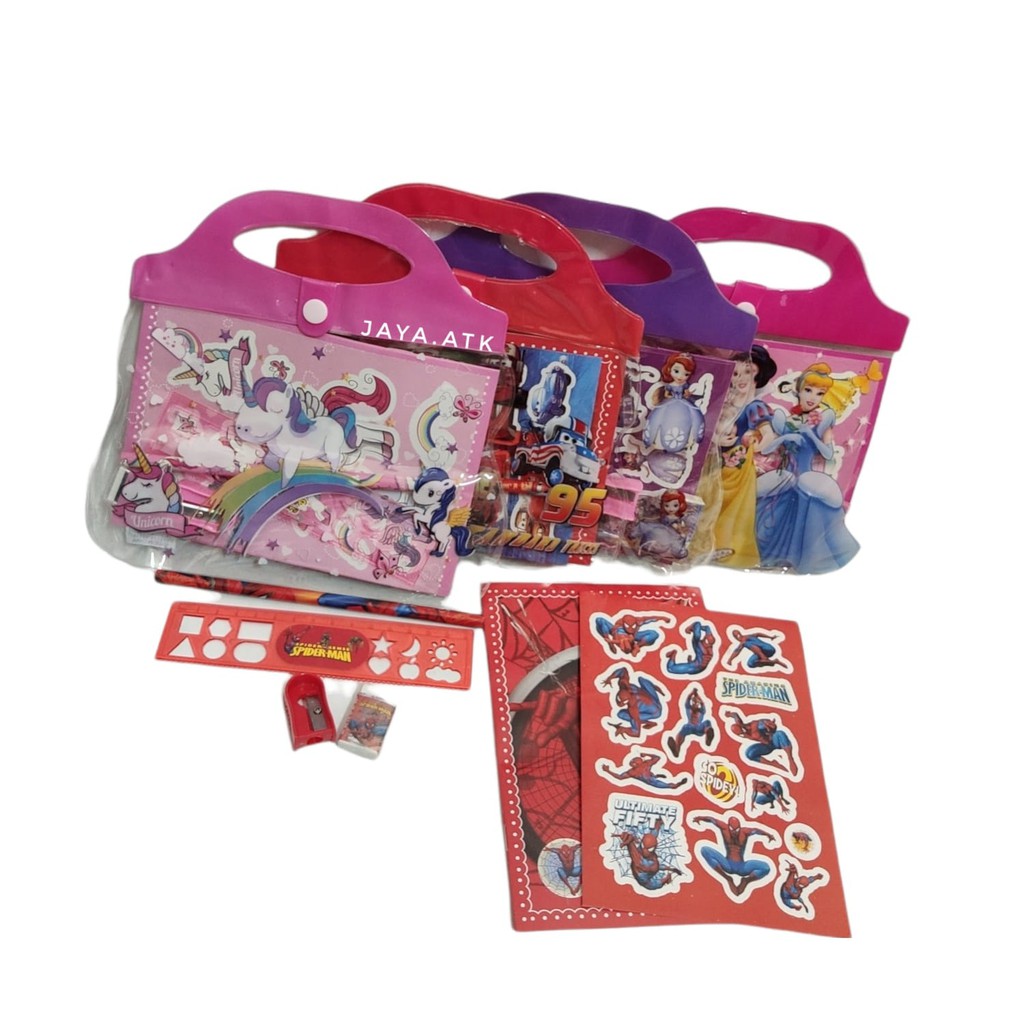 PAKET ALAT TULIS KARAKTER ANAK MURAH STUDY STATIONERY SET 7 IN 1 SOUVENIR KADO GOODIEBAG