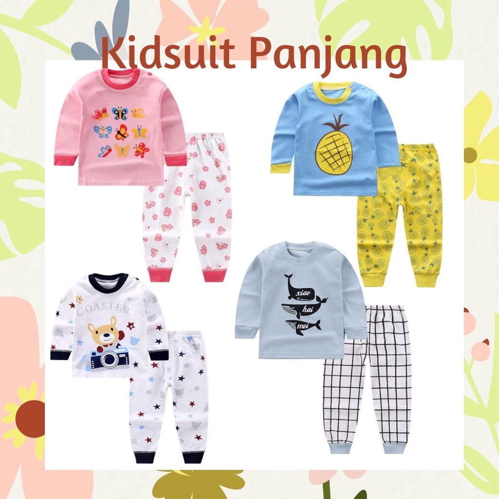 Plazababyku KIDS SUIT PIYAMA PANJANG Setelan Anak Bahan Kaos Celana Berkualitas Import cewek H1A