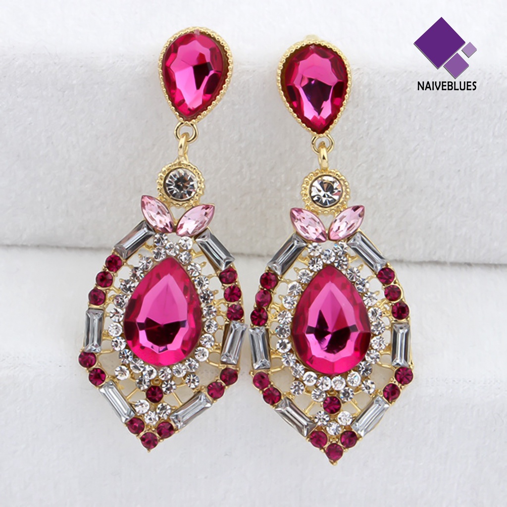 Anting Bentuk Teardrop Bahan Zinc Alloy Aksen Berlian Imitasi Untuk Wanita