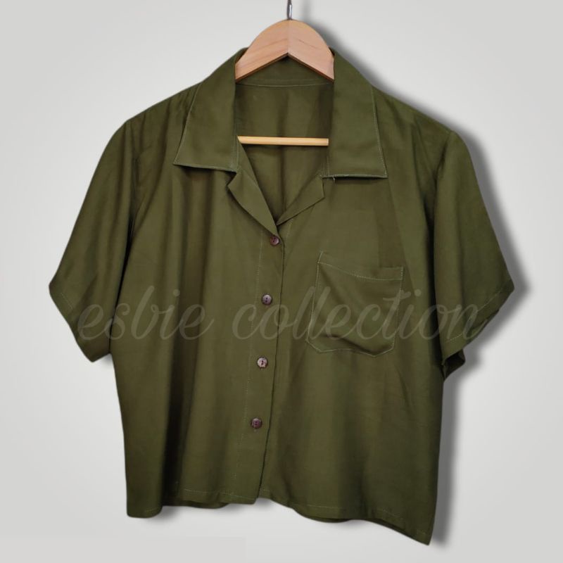 KEMEJA WANITA CROP POLOS-Army