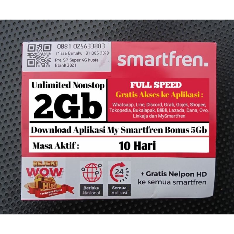 Super HOT PROMO *B1G1* Perdana Smartfren paket data 2GB **free 5GB** unlimited non stop