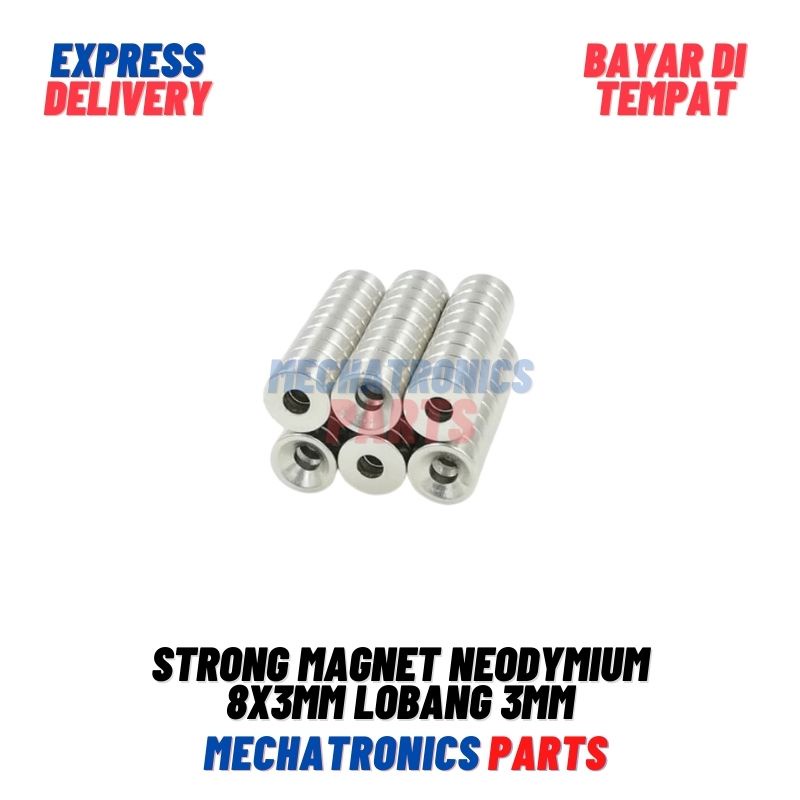 Strong Magnet Neodymium 8x3mm Lobang 3mm Ring 8x3 mm Bulat Lubang