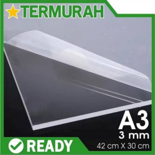 

Akrilik lembaran 3mm bening ukuran A3 (42x29,7cm)