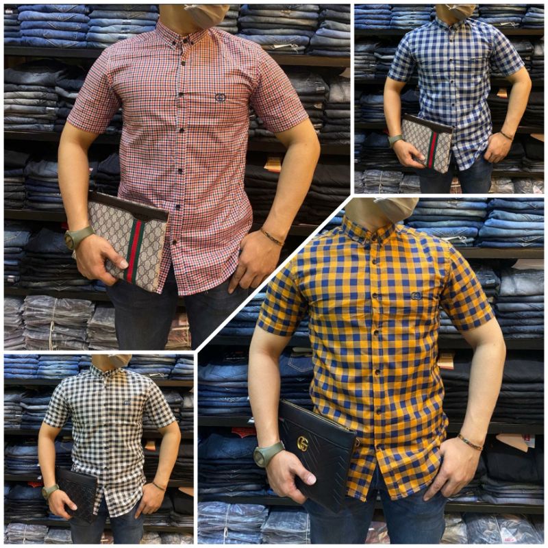 promo gratis ongkir kemeja kotak kotak pria / kemeja kotak-kotak lengan pendek / Hem kotak kotak kot