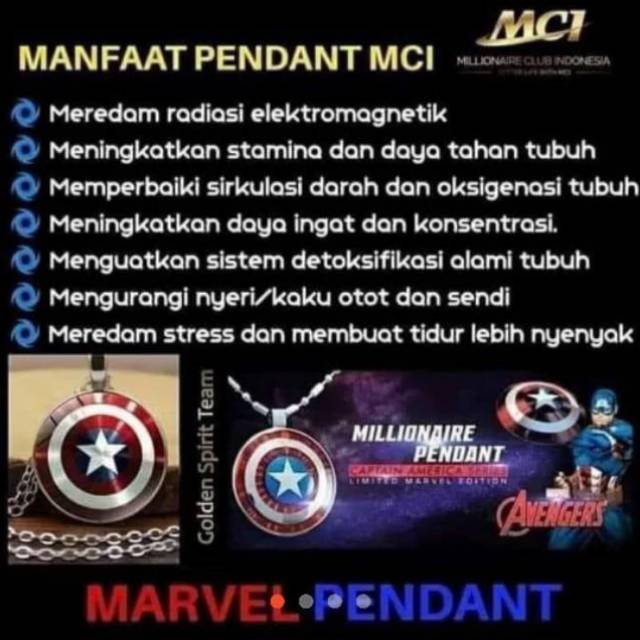 Kalung Kesehatan Anti Radiasi Pendant
Marvel Original MCI, Boost Stamina n Memori n Sirkulasi darah.