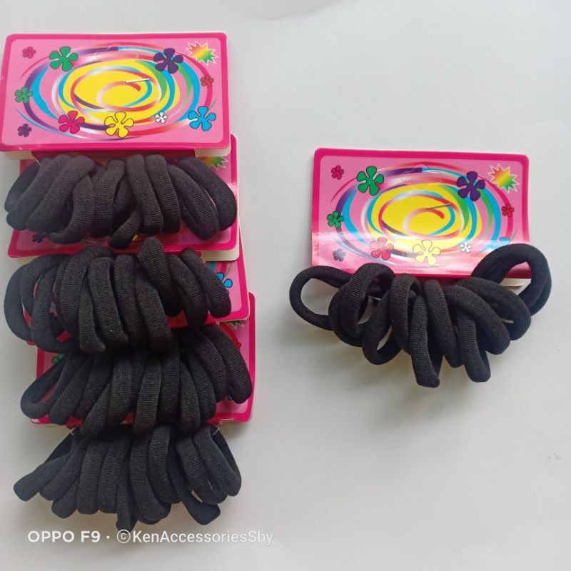 isi 12 karet rambut hitam/ karet donat mini / karet rambut kain