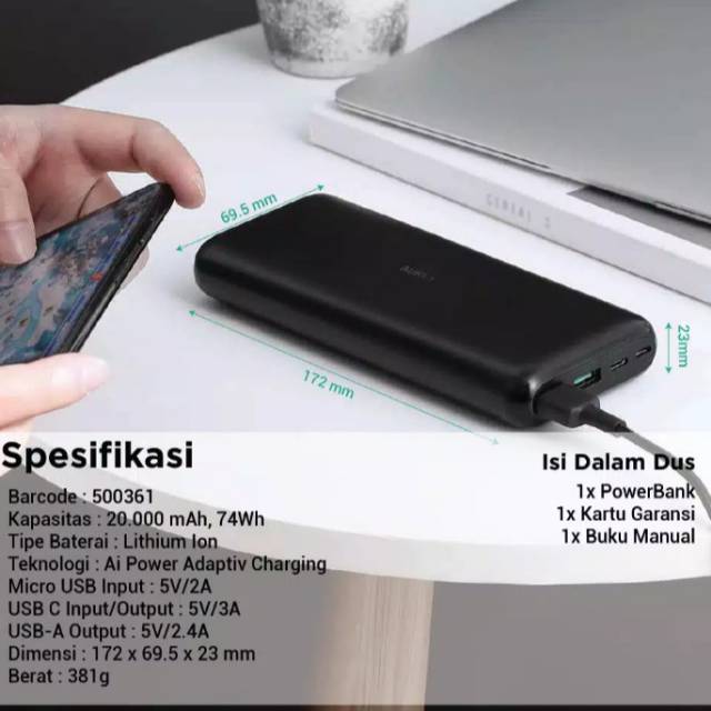 Power bank aukey 20000 mah- pb aukey 20000mah ori