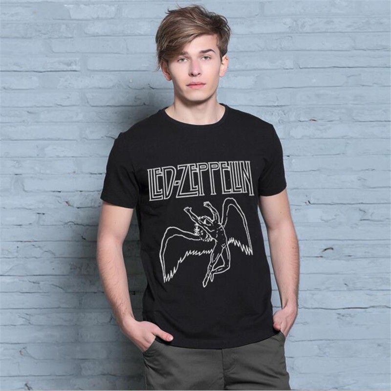 Terlaris Baru Kedatangan pria T-shirt S-XXL dicetak Led Zeppelin Band hitam iblis kasual tee kemeja