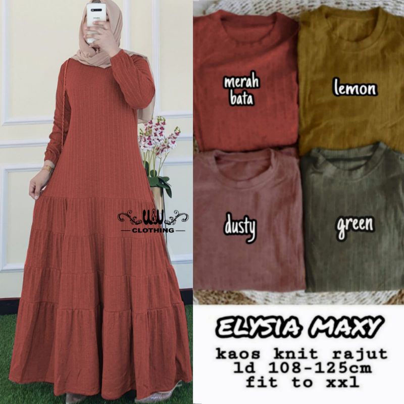 GAMIS DRESS HARIAN FALIA MAXY GAMIS WANITA BAHAN KAOS KNIT RAJUT IMPORT LD110-125cm FIT TO XL-Elysia merah bata