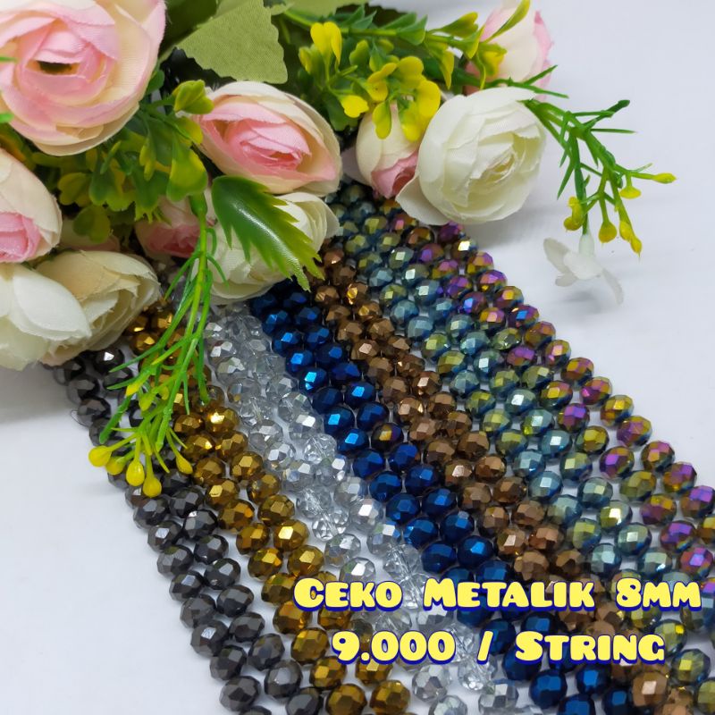 Kristal Ceko Metalik 8mm Kristal Ceko Gepeng Metalik Manik Ceko Bakpao Kristal Ceko Bakpao