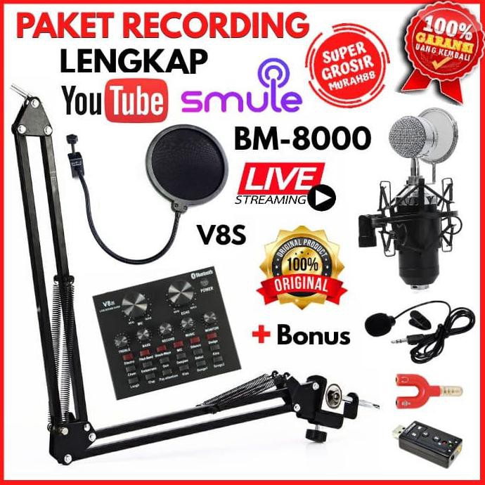 Paket Recording Lengkap Microphone Mic BM 8000 Soundcard V8s