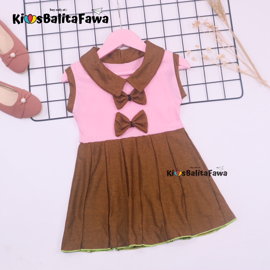 Dress Nindy uk 1-2 Tahun / Dres Kerah Yukensi Import Atasan Baju Anak Perempuan Cewek Harian Grosir