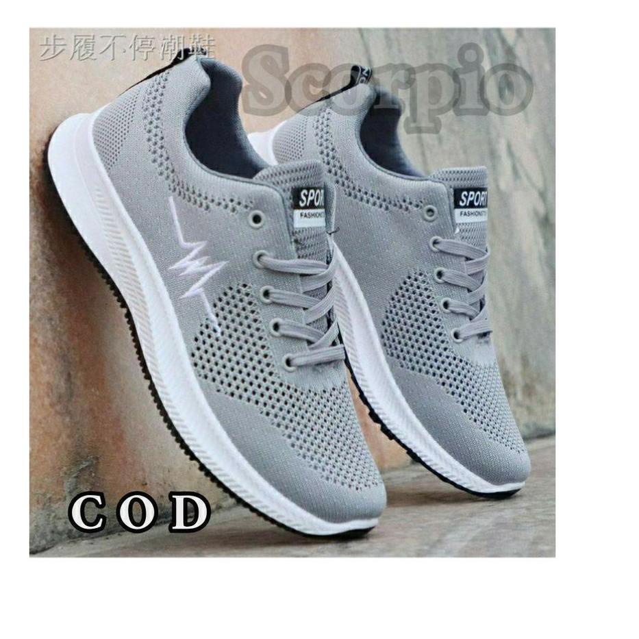 (TERLARI⚡)/SEPATU OLAHRAGA PRIA COWOK COWO SEKOLAH SPORT LARI SNEAKERS SNEAKER HITAM ABU PUTIH MERAH