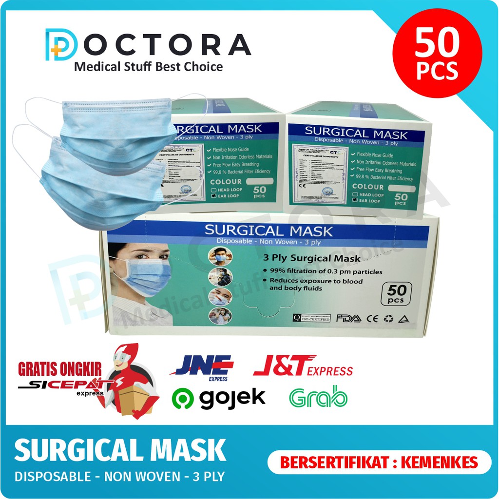 Jual Surgical Mask Medis 3 Ply Disposable Surgical Mask Head Loop ...