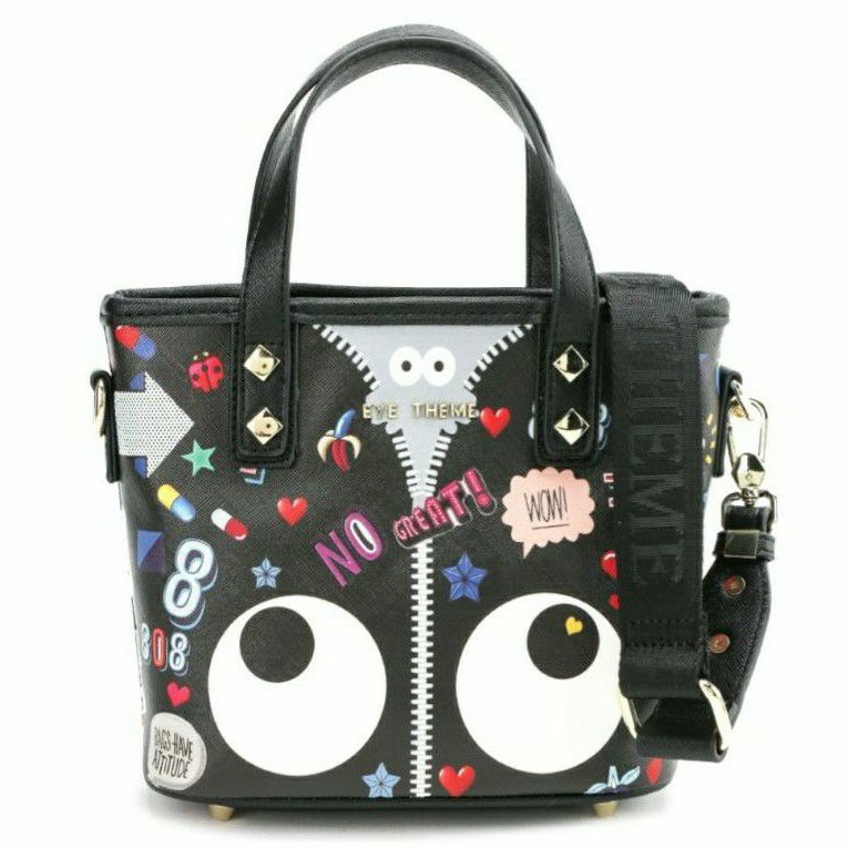 HUER Gefhy Eye Theme Printed Tote Bag 9454-134Black