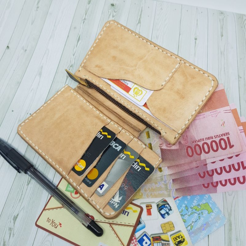 dompet medium pria wanita kulit sapi asli exclusive finishing burnish dan jahit tangan