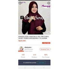 ⇰ Jilbab polos Serut seri Hijau merk Elnifa Scarf げ