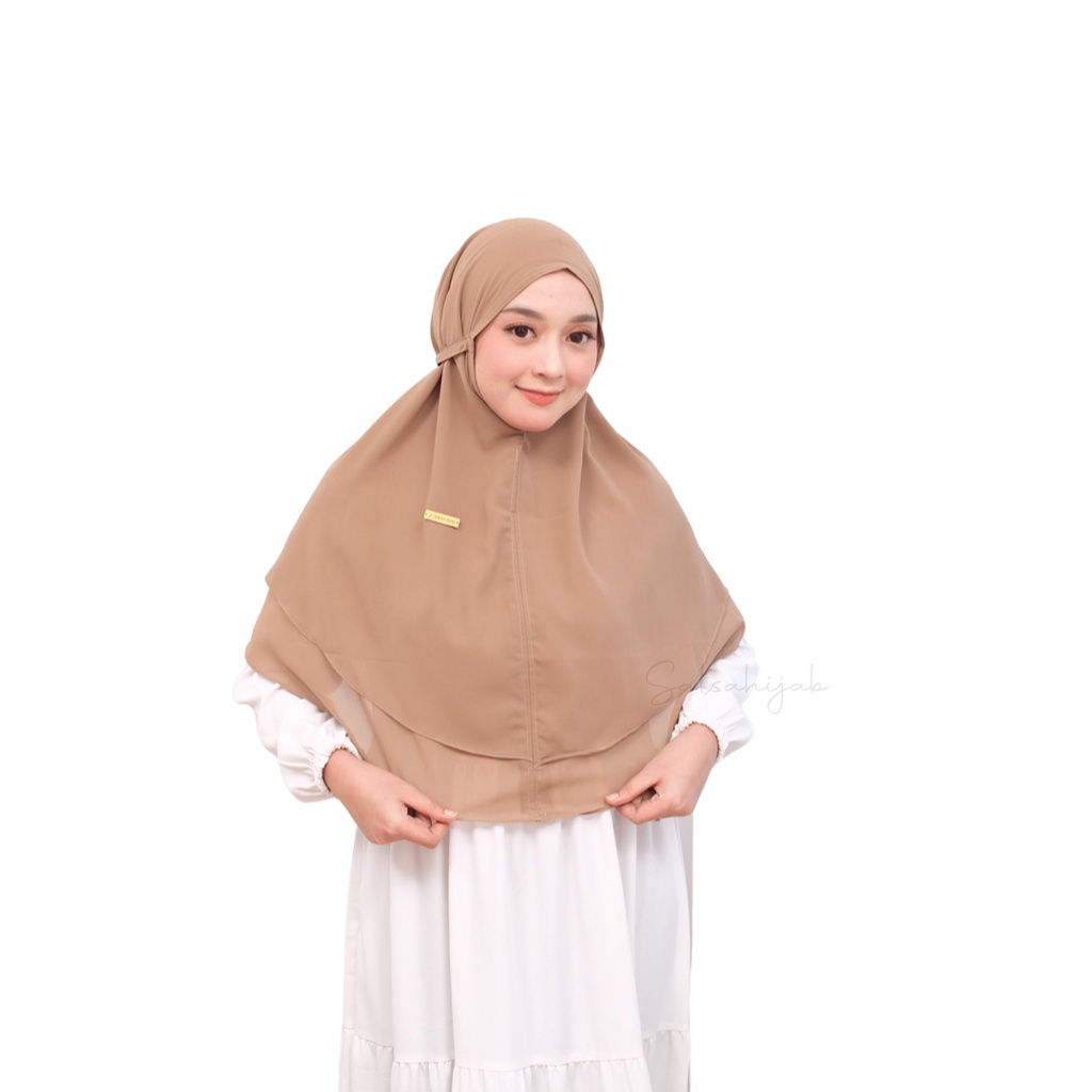 Jilbab syari 2 layer / khimar cerruti babydoll 2 layer / aksen tali konektor