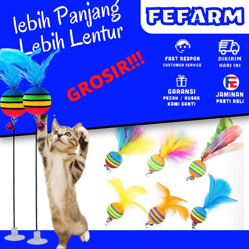 Mainan Kucing Interactive Standing Per Bulu / Per Berdiri Cat Toys  45Cm Super Murah  FEFARM