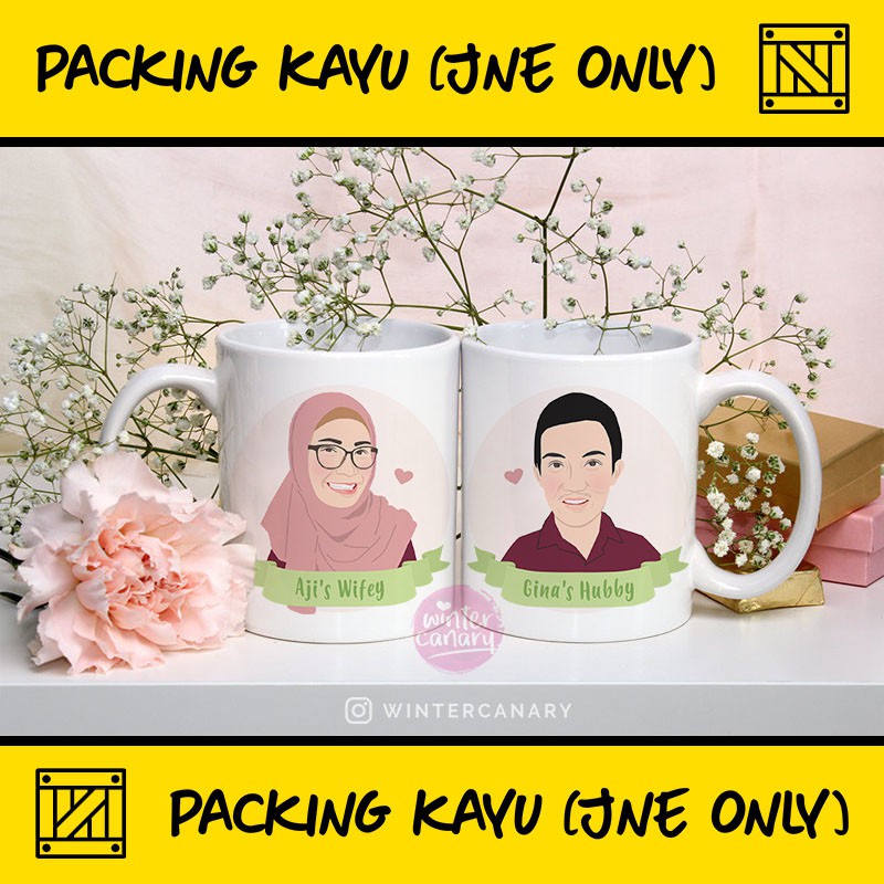 [ PACKING KAYU ] 2pcs Mug Couple Karikatur