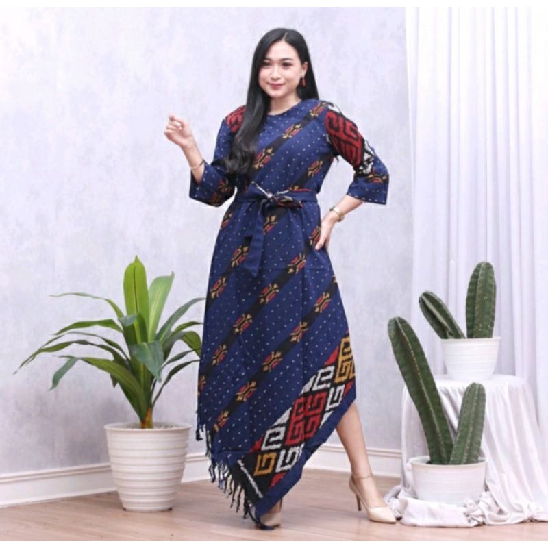 tunik tenun motif torja navy 07 + free masker