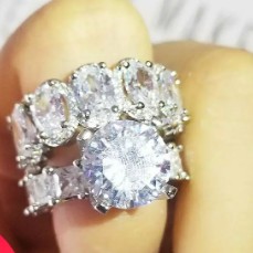 [PROMO]Cincin Luxury Asli Sterling Silver Oval Berlian Set