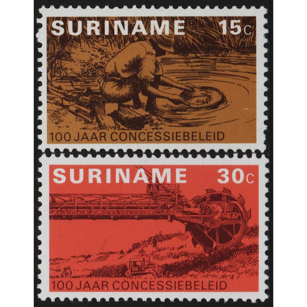 

Perangko Filateli A4-114 suriname MNH 2v 05.02.1975 The 100th Anniversary of prospecting