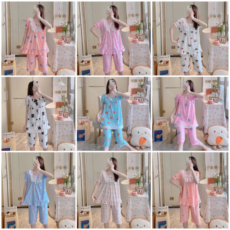 C13-A Baju tidur setelan wanita dewasa import/Piyama wanita 7/8 import