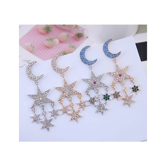 LRC Anting Tusuk Fashion Metal Flash Diamond Star Earrings A59288