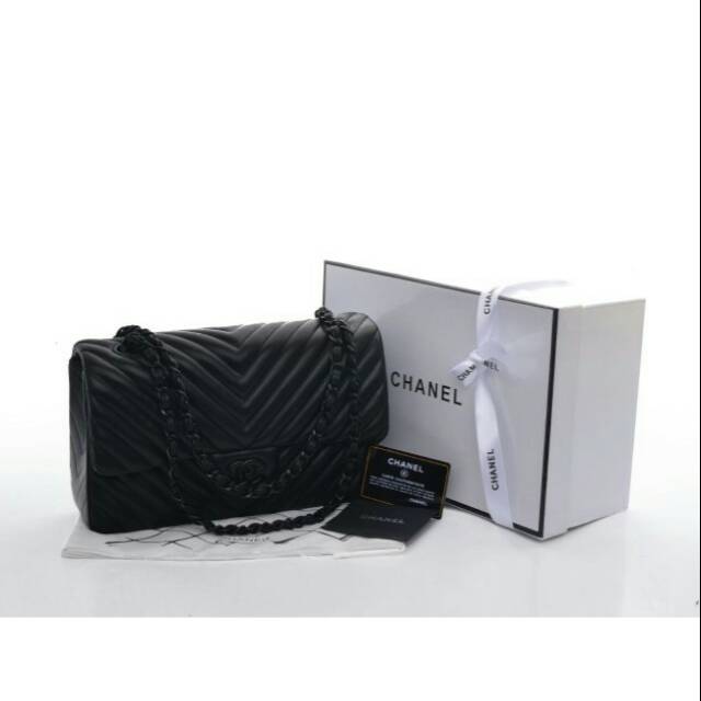tas Chanel Chevron Flap Bag So Black 9605V