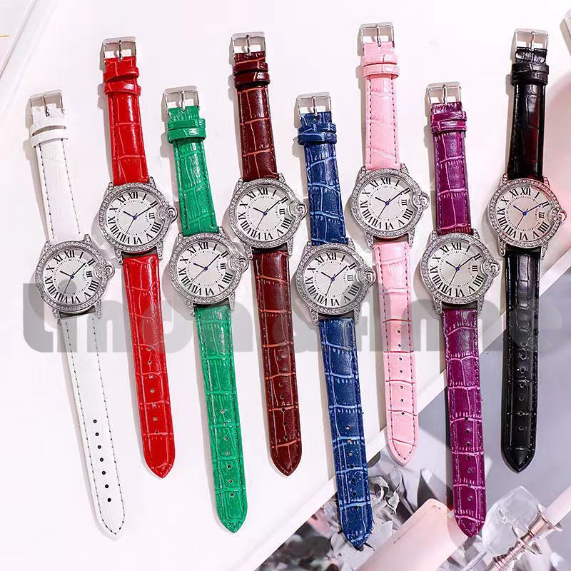 Jam Tangan Wanita Strap Kulit Dial Bulat Romawi Analog Fashion Quartz Korean Import