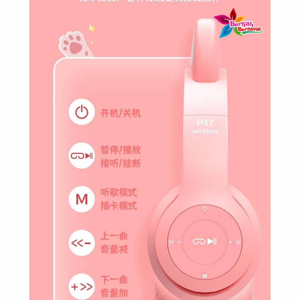 CAT EARS HEADSET headphone Hf bando telinga kucing P47m LED BANDO BLUETOOTH wireles RGB GAME HEADSET G-P47M LED WIRELESS super BASS BB8309