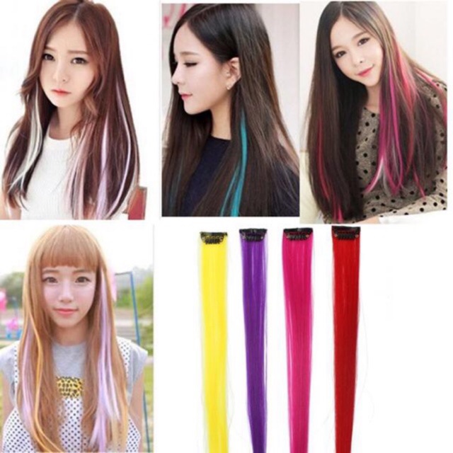 ❤️[READY] Rambut Warna Warni Korea Hair Clip Extension Highlight Wig Sambung Dewasa Anak