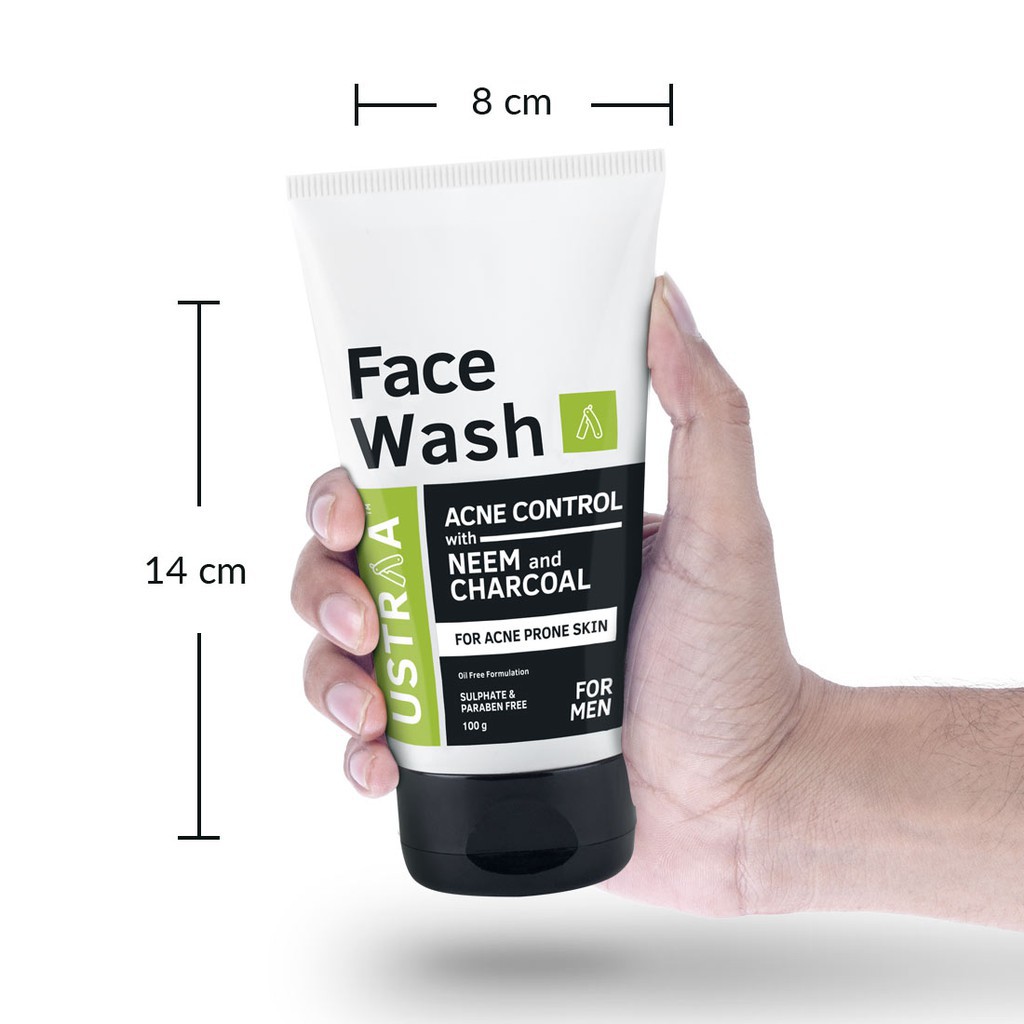 Sabun Jerawat Pembersih Wajah Pria Ustraa Face Wash Acne Control with Neem &amp; Charcoal Penghilang Jerawat Komedo